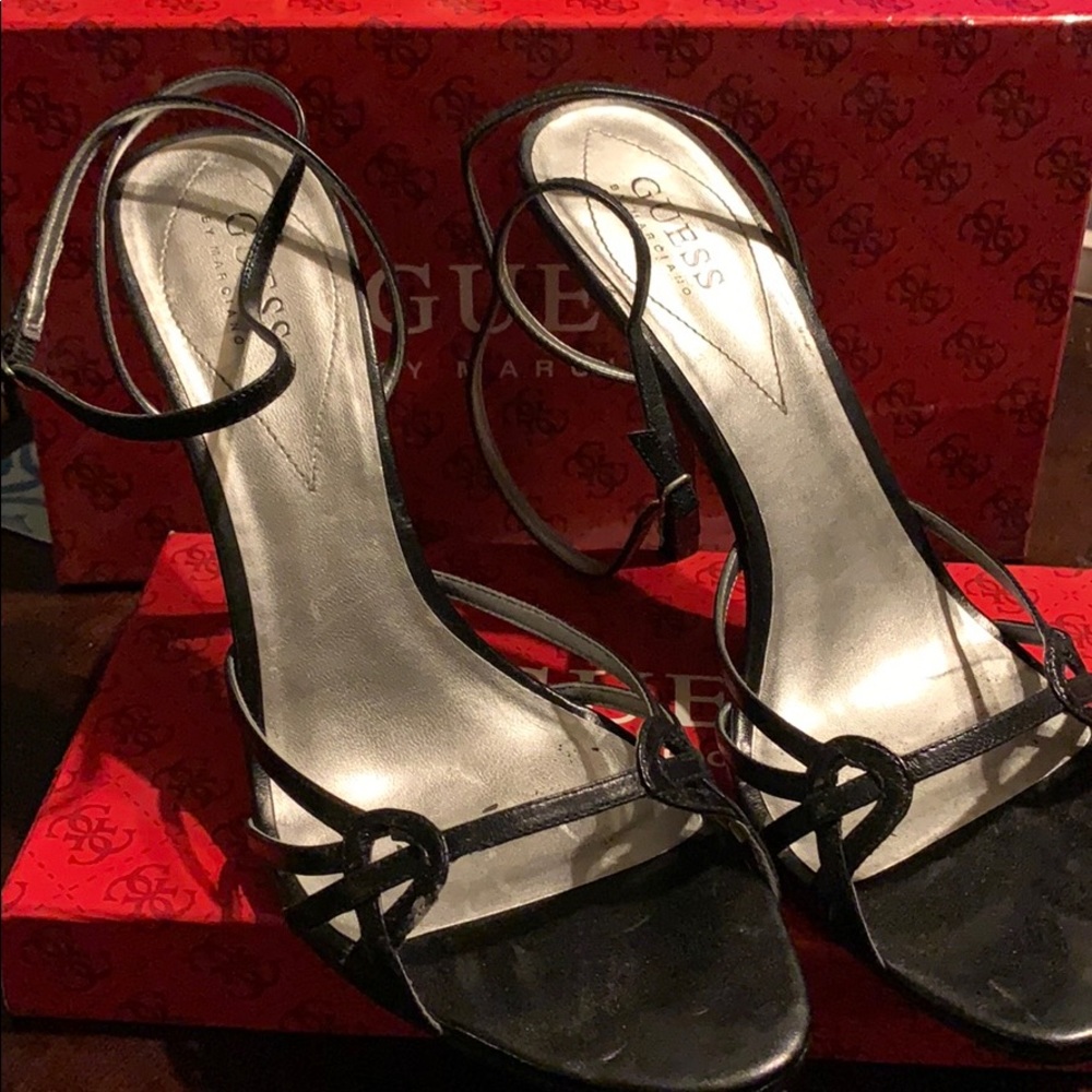 Black leather heels six 9 1/2 guess by Marciano